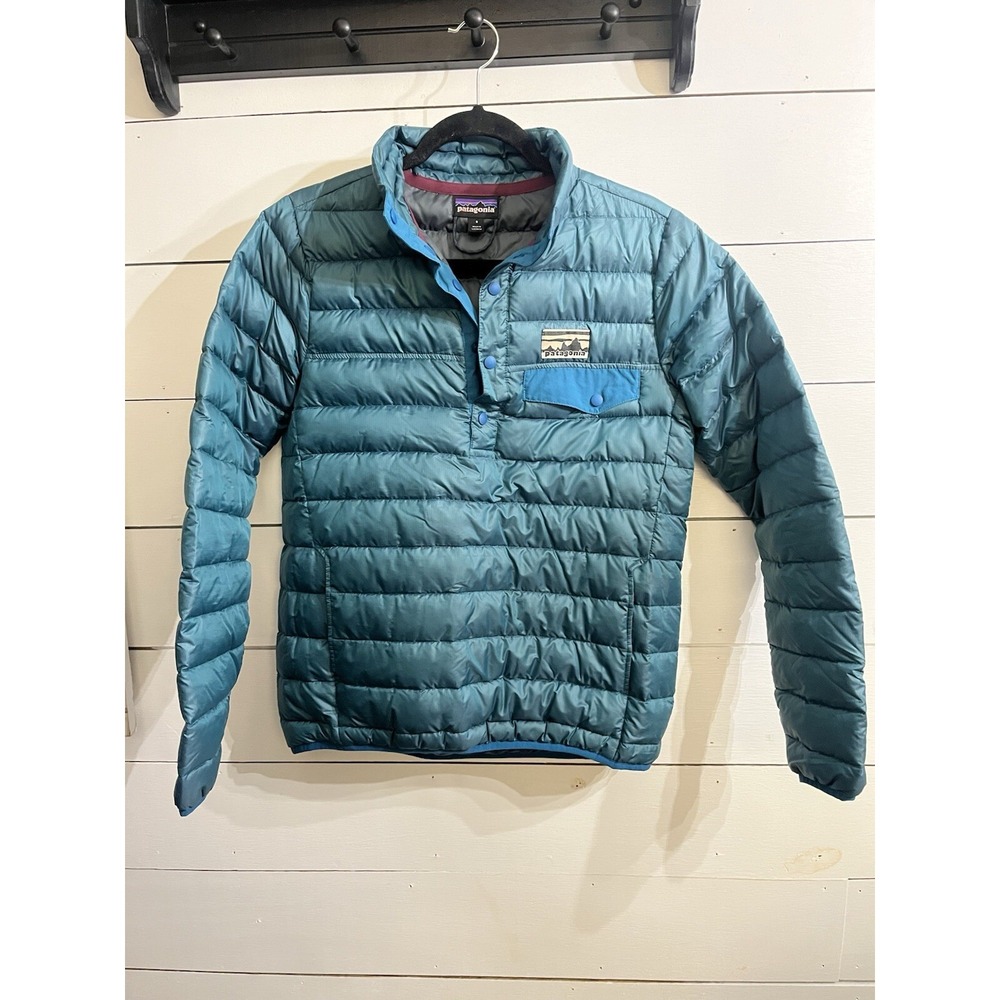 PATAGONIA Womens Size Small Down Snap T Pullover Puffy Jacket Pullover Blue